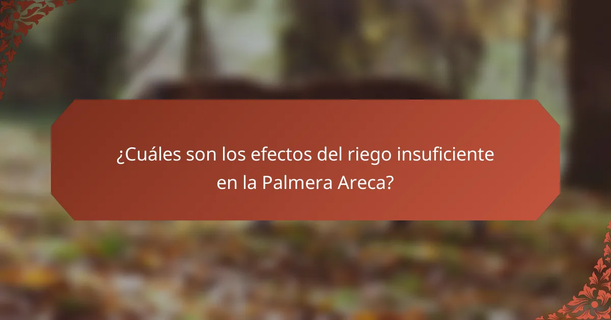 ¿Cuáles son los efectos del riego insuficiente en la Palmera Areca?