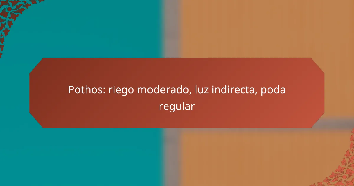 Pothos: riego moderado, luz indirecta, poda regular