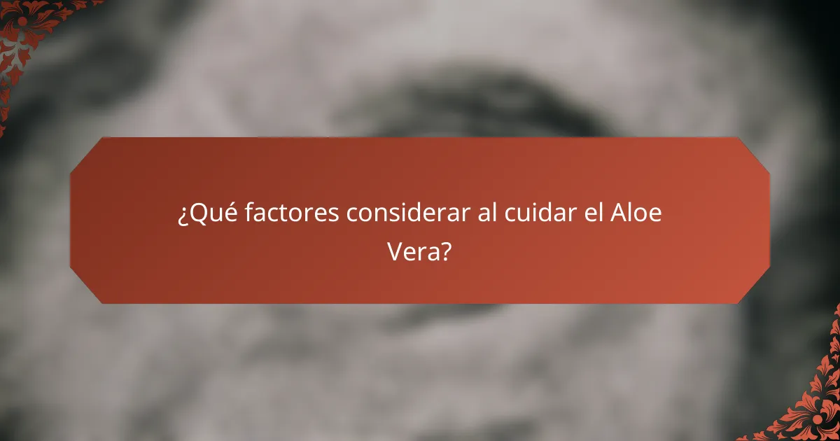 ¿Qué factores considerar al cuidar el Aloe Vera?