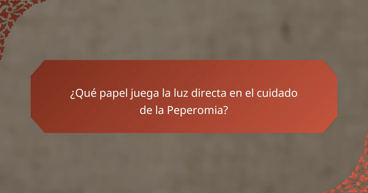 ¿Qué papel juega la luz directa en el cuidado de la Peperomia?
